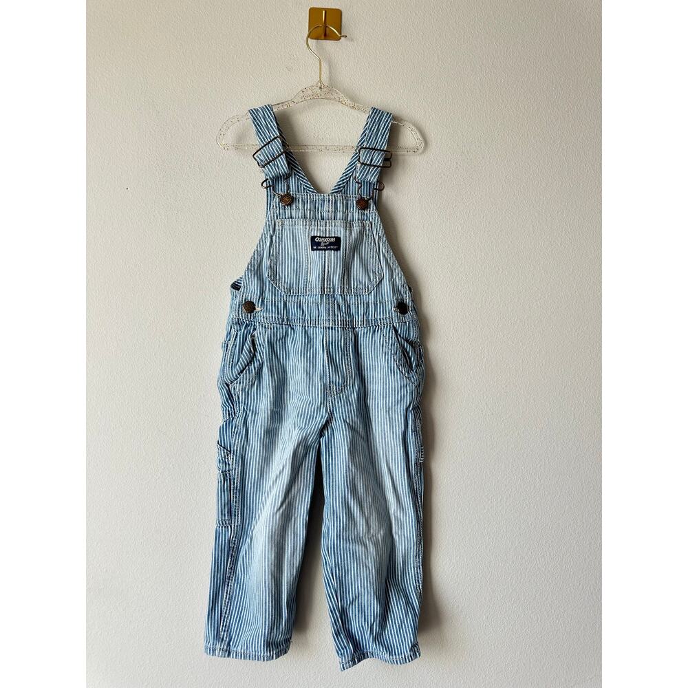 OshKosh B’gosh Hickory Stripe Overalls 2T Railroad Carpenter Denim Toddler
